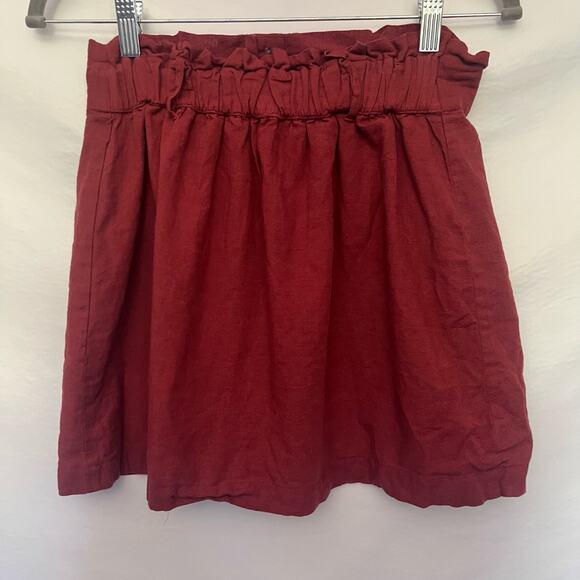 AMERICAN EAGLE Paper Bag Linen Blend Skirt Size XS Rust Red Pull On Button - Picture 5 of 10